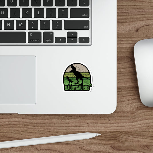 Daddysaurus Dinosaur Silhouette Sticker with Green Background