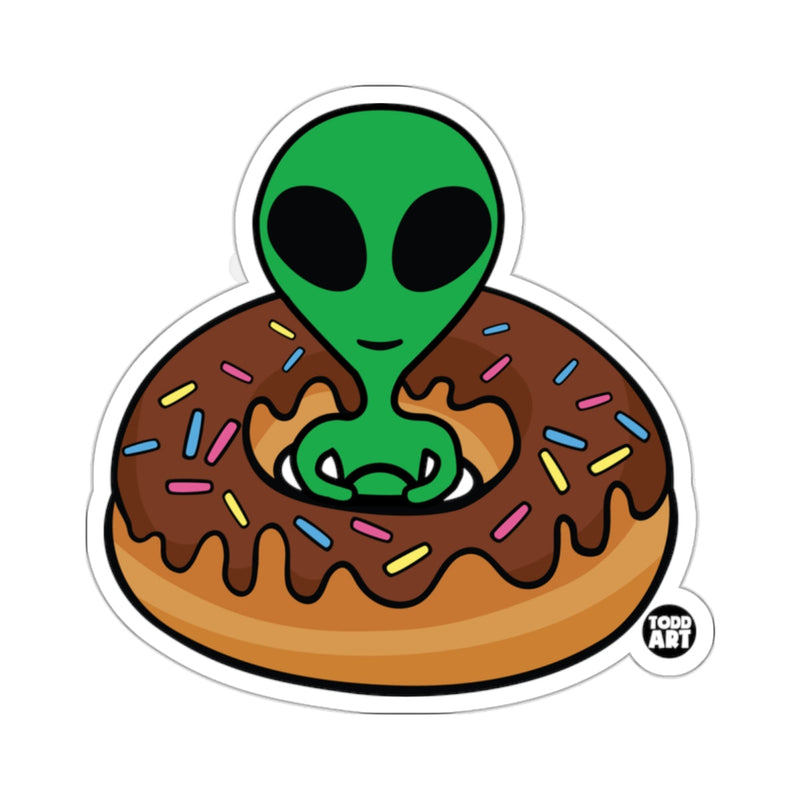 Load image into Gallery viewer, Alien Sitting in Chocolate Doughnut Sticker
