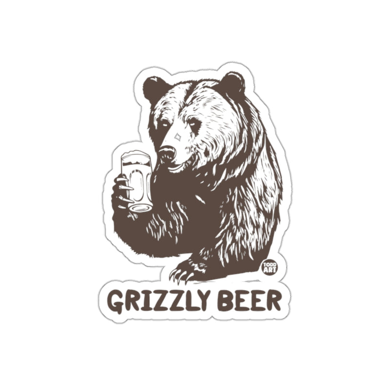 Load image into Gallery viewer, Grizzly Bear with Beer Illustration Sticker Design
