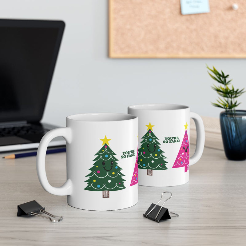 Load image into Gallery viewer, Funny Christmas Tree Design 'You're So Fake' Mug
