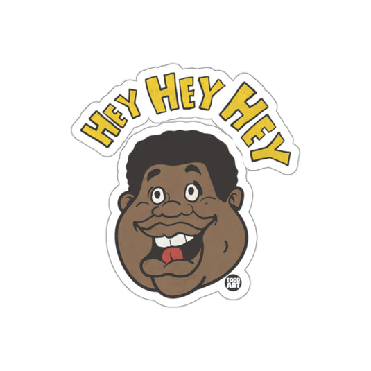 Kid Cartoon Face Above HEY HEY HEY Design sticker
