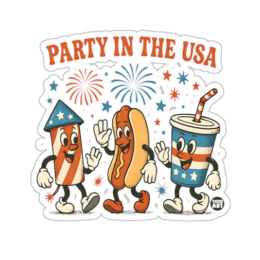 Party in the USA Fireworks Cartoon Characters Sticker