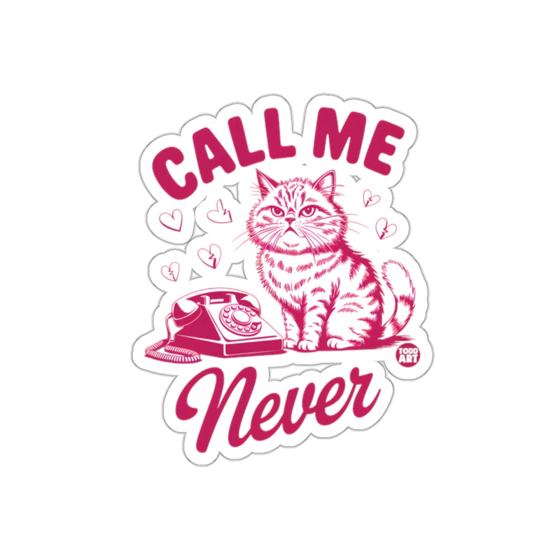 Load image into Gallery viewer, Call Me Never Cat with Telephone Funny Artwork sticker
