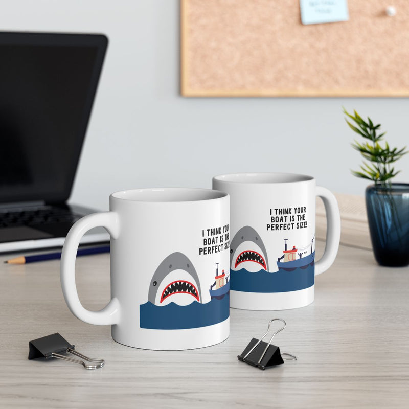 Load image into Gallery viewer, Shark and Boat Design Funny Coffee Mug

