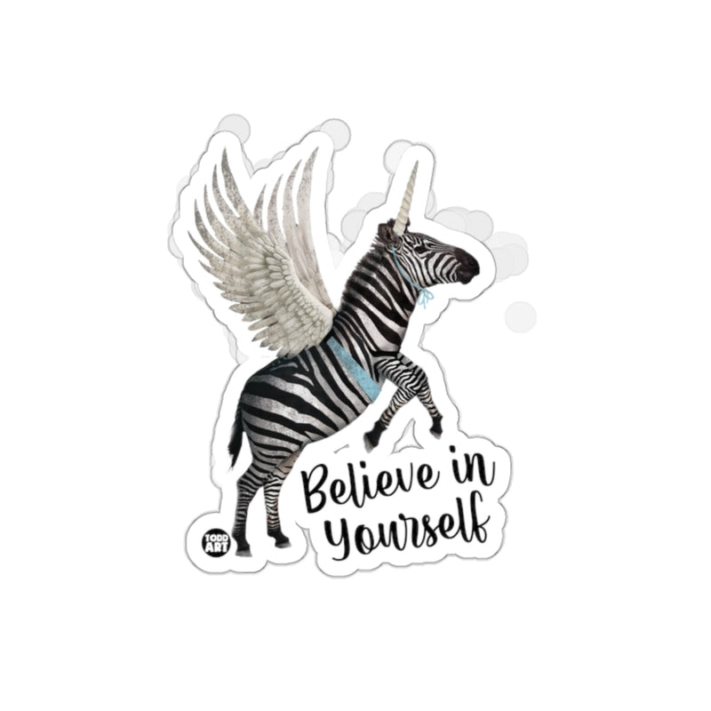 Load image into Gallery viewer, Believe in Yourself Winged Zebra Unicorn Sticker
