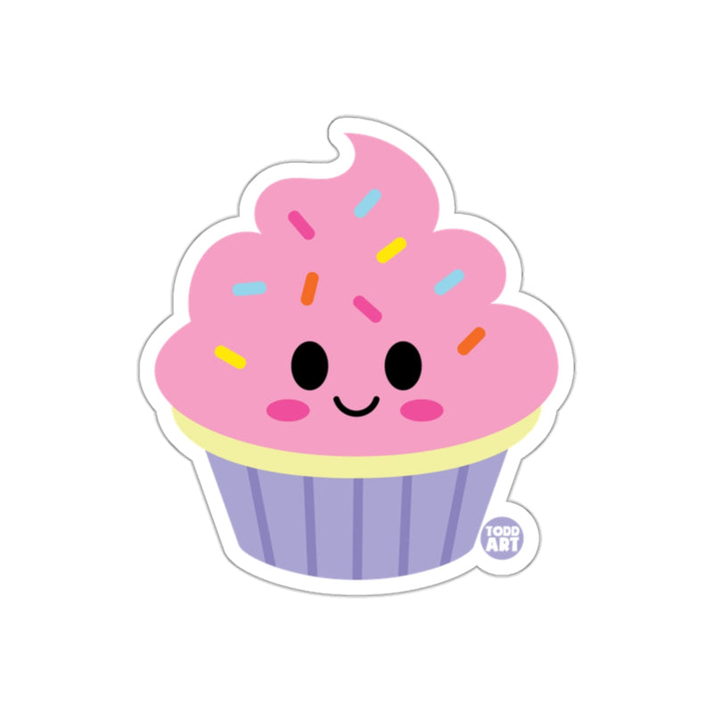 Load image into Gallery viewer, Cute Smiling Pink Cupcake with Sprinkles Sticker
