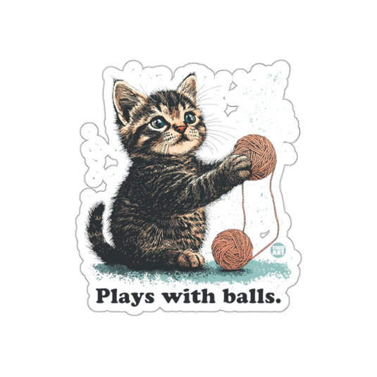 Adorable Kitten Plays with Balls Sticker Design