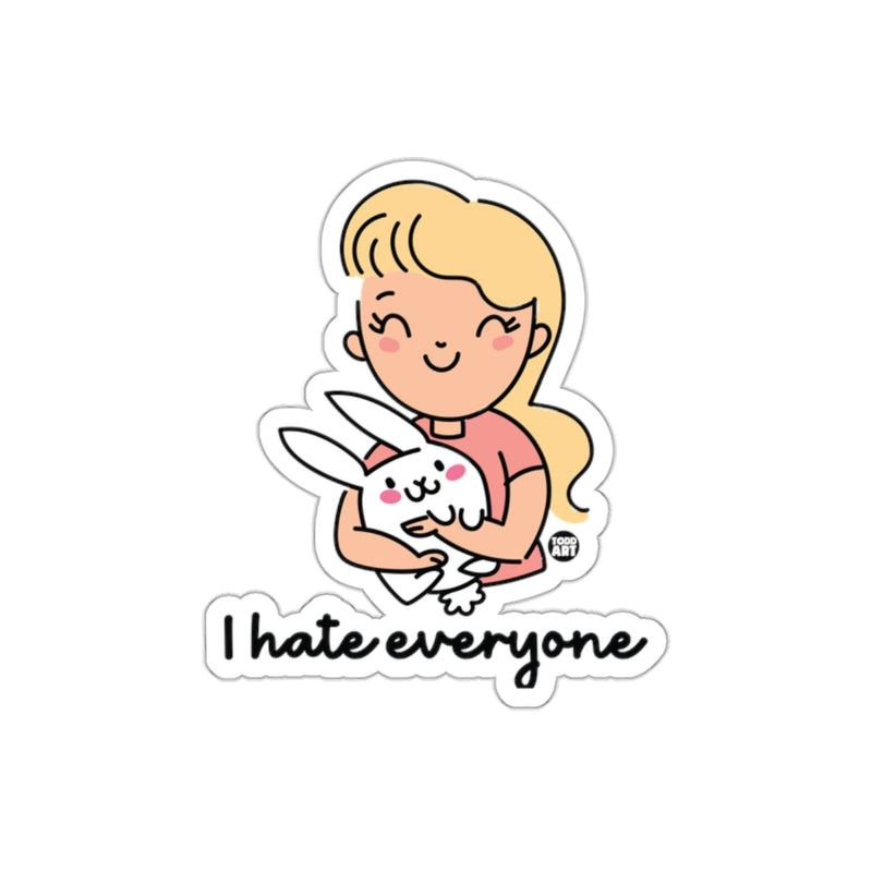 Load image into Gallery viewer, I Hate Everyone Girl Holding Bunny Sticker
