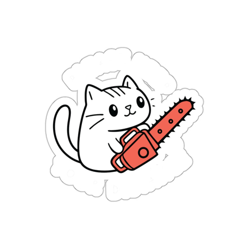 Load image into Gallery viewer, Cute Cat Holding Chainsaw Sticker Fun Design
