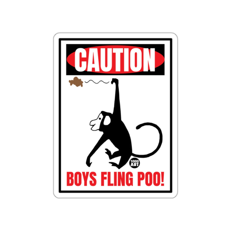 Load image into Gallery viewer, Caution Boys Fling Poo Funny Warning Sign Sticker
