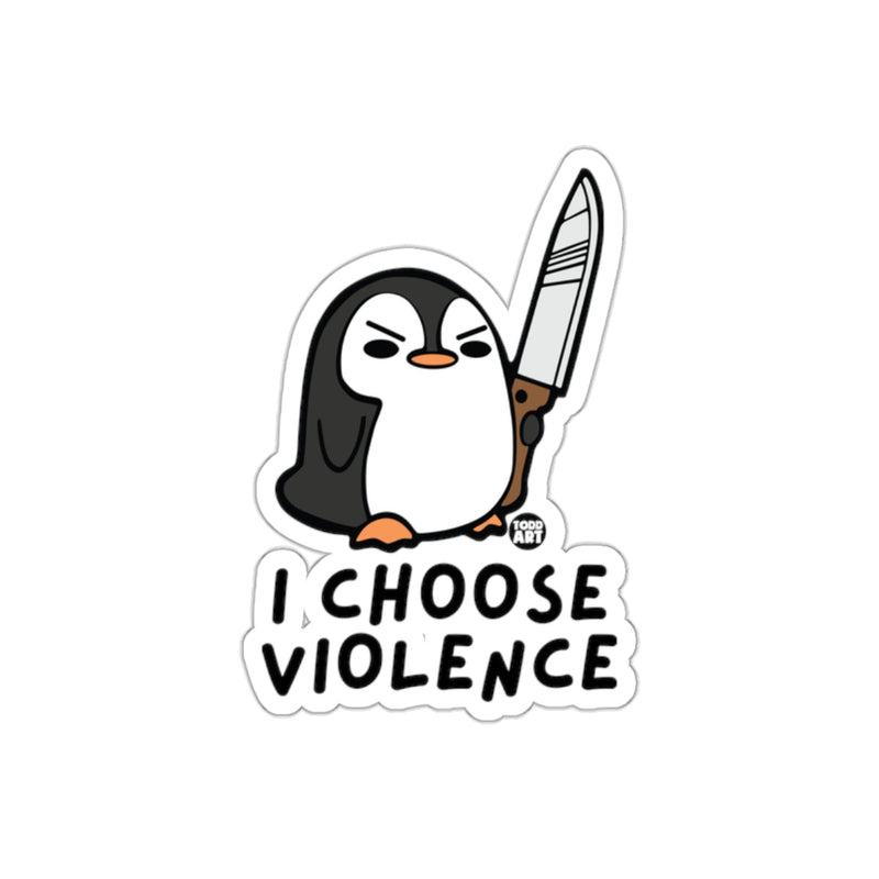 Load image into Gallery viewer, Penguin Holding Knife I Choose Violence Funny sticker
