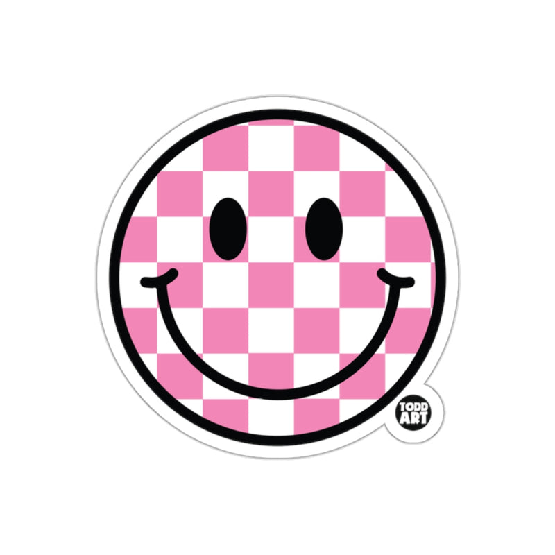 Load image into Gallery viewer, Pink and White Checkered Smiley Face Sticker

