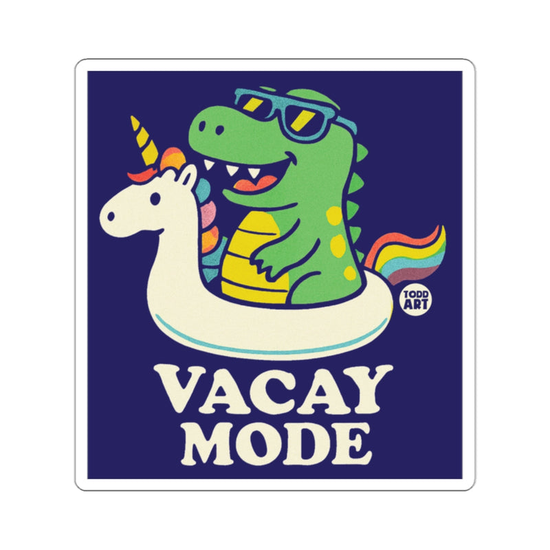 Load image into Gallery viewer, Vacay Mode Dino Riding Unicorn Sticker Design
