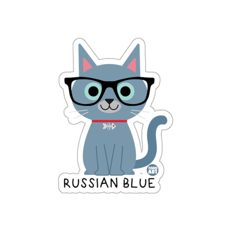 Load image into Gallery viewer, Russian Blue Cartoon Cat With Glasses Sticker

