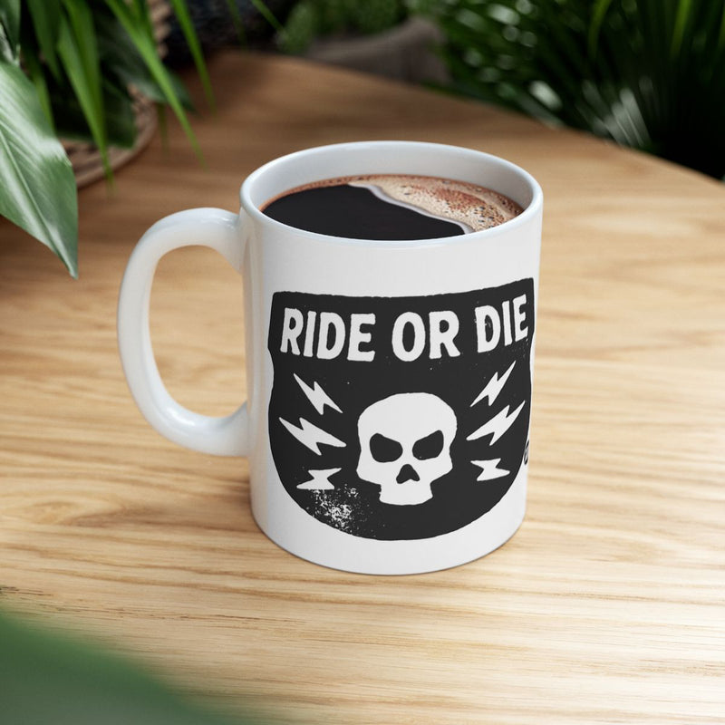 Load image into Gallery viewer, Ride or Die Skull and Lightning Coffee Mug Product
