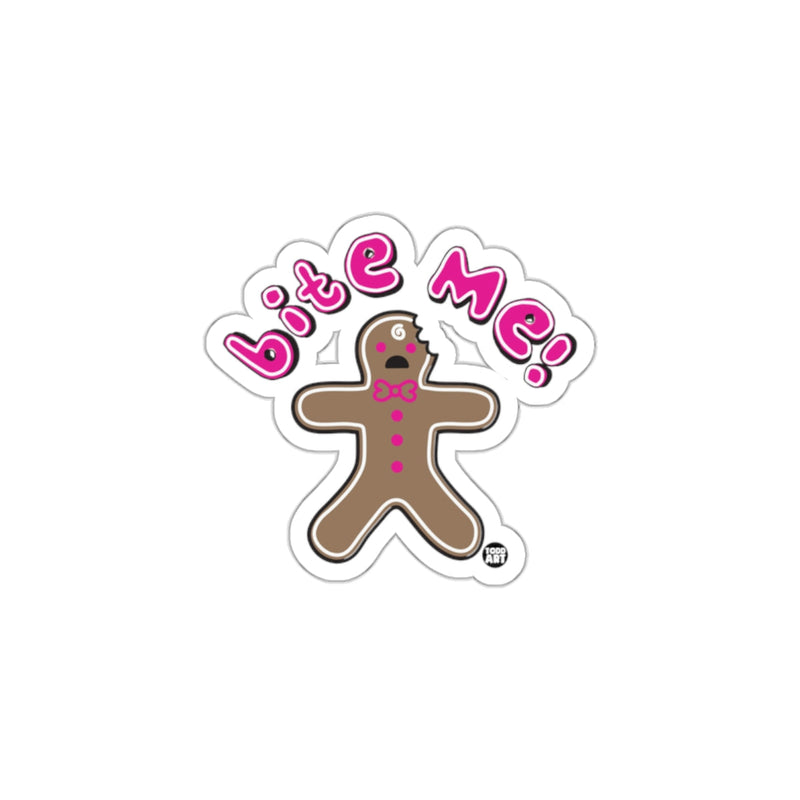 Load image into Gallery viewer, Bite Me Gingerbread Man Sticker Funny Design
