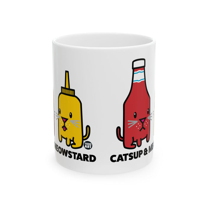 Catsup and Meowstard Coffee Mug, Funny Cat Ketchup and Mustard Pun Mug, Cat Lover Coffee Mug Gift