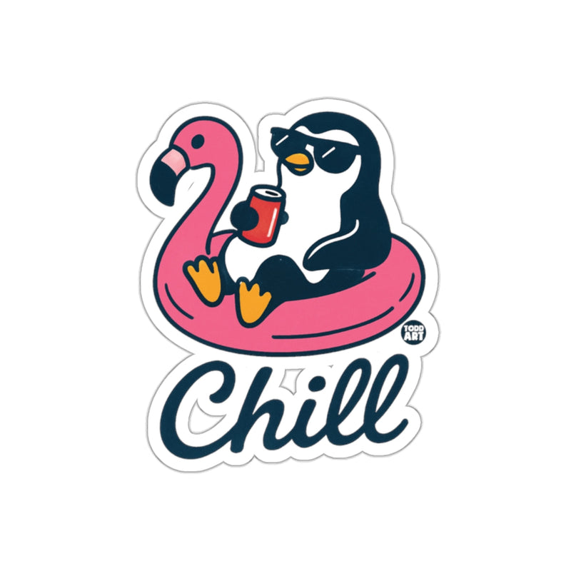 Load image into Gallery viewer, Penguin Chilling On Flamingo Float With Drink sticker
