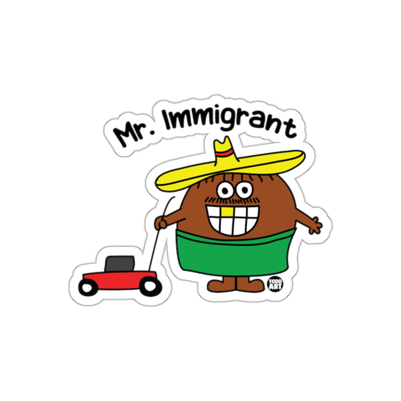 Load image into Gallery viewer, Mr. Immigrant Character with Lawn Mower Sticker

