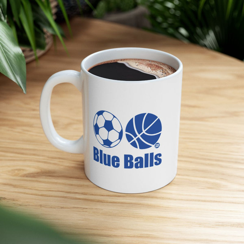 Load image into Gallery viewer, Blue Balls Soccer and Basketball Design Mug
