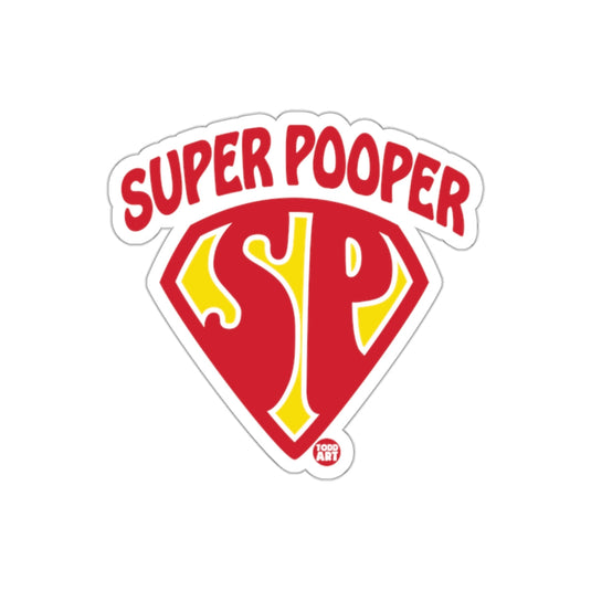 Super Pooper Hero Logo Design in Red and Yellow sticker