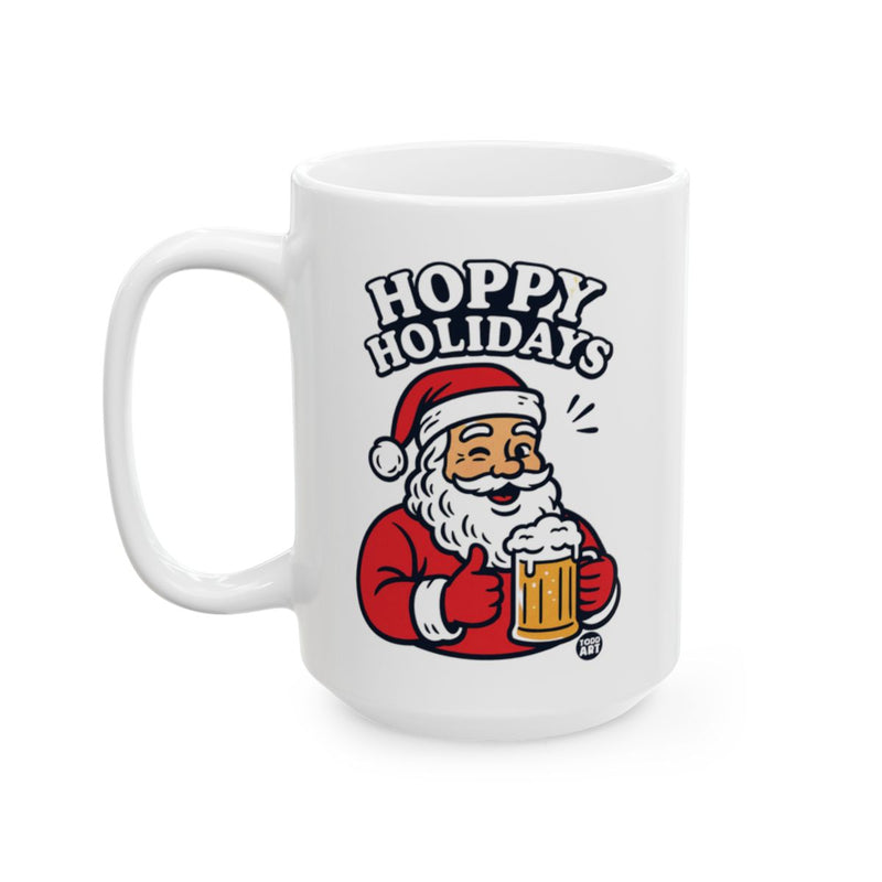 Load image into Gallery viewer, Hoppy Holidays Santa Holding Beer Mug design mug
