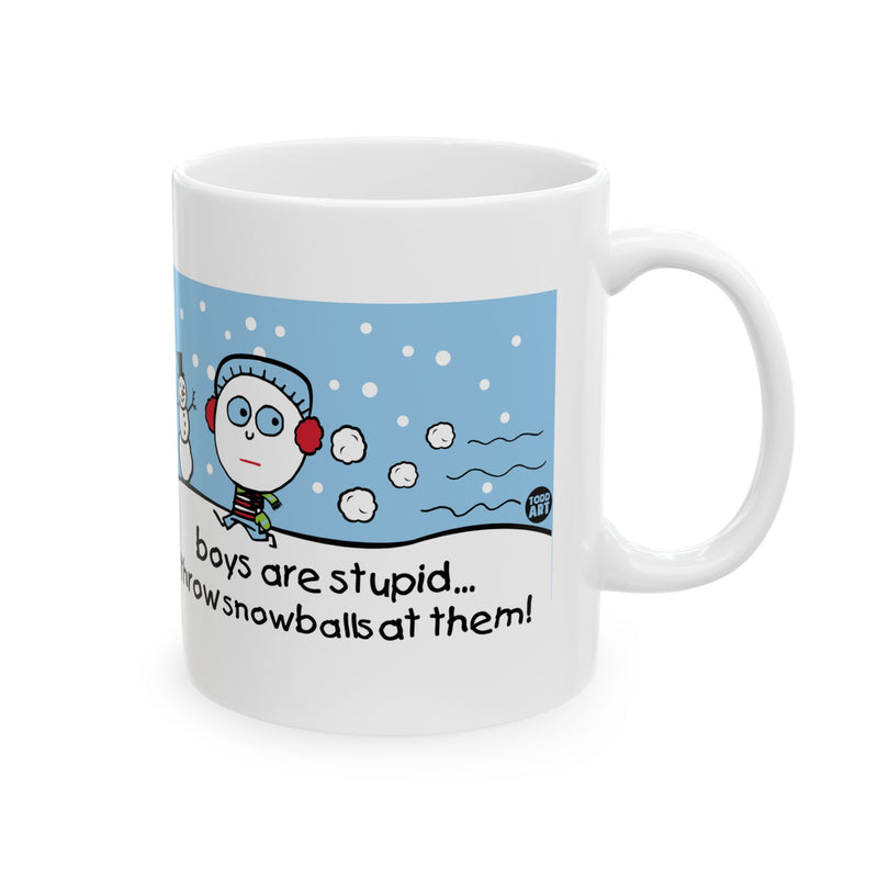 Load image into Gallery viewer, Boys are Stupid Throw Snowballs at them Coffee Mug, Funny Boys are Stupid Mug
