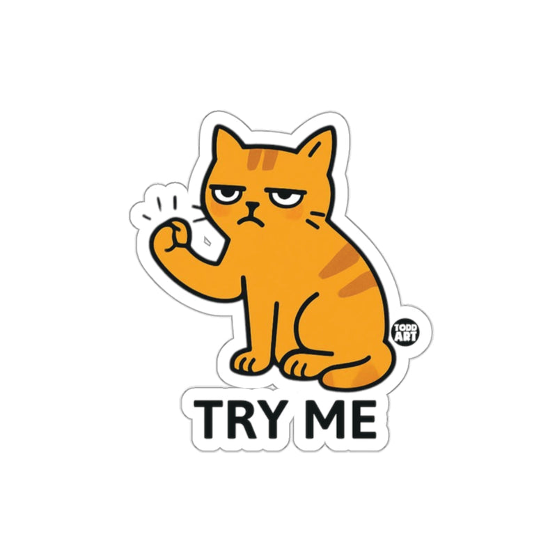 Load image into Gallery viewer, Orange Cat TRY ME Sticker Funny Cartoon Sticker Product
