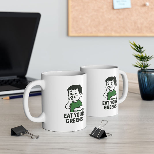 Eat Your Greens Mug with Cute Cartoon Design