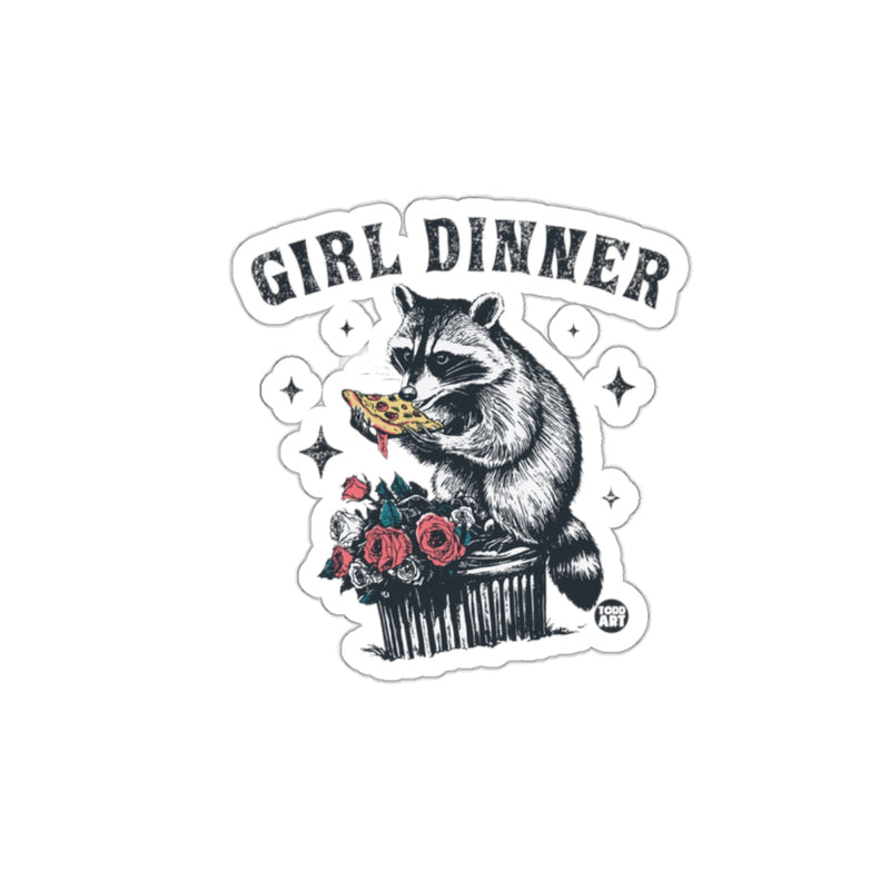 Load image into Gallery viewer, Raccoon Girl Dinner Pizza Roses Todd Art Design sticker
