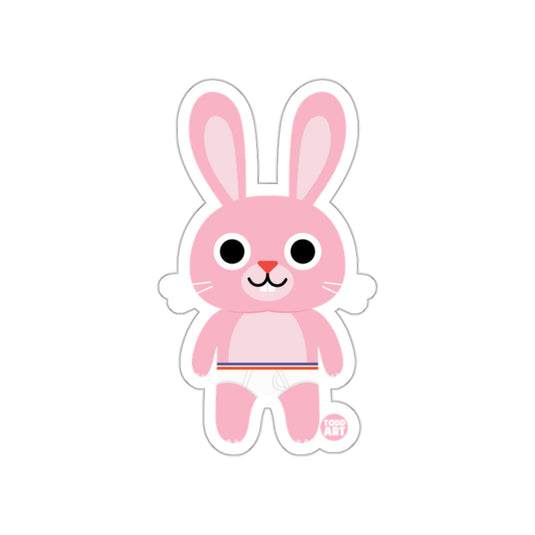 Cute Pink Bunny with Diaper Cartoon Sticker Design