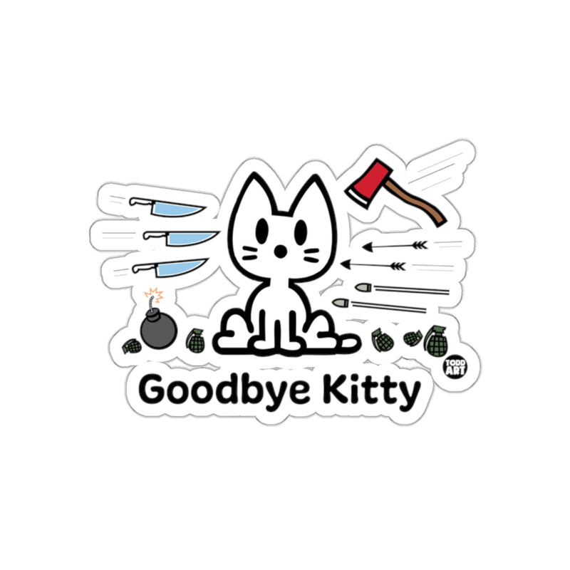 Load image into Gallery viewer, Goodbye Kitty Sticker with Knives Axes Bombs Arrows
