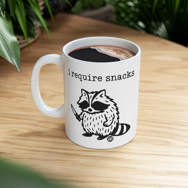 Load image into Gallery viewer, I Require Snacks Raccoon Coffee Mug Funny Gift Cup
