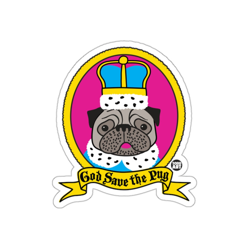 Load image into Gallery viewer, God Save the Pug Sticker With Royal Crown Design
