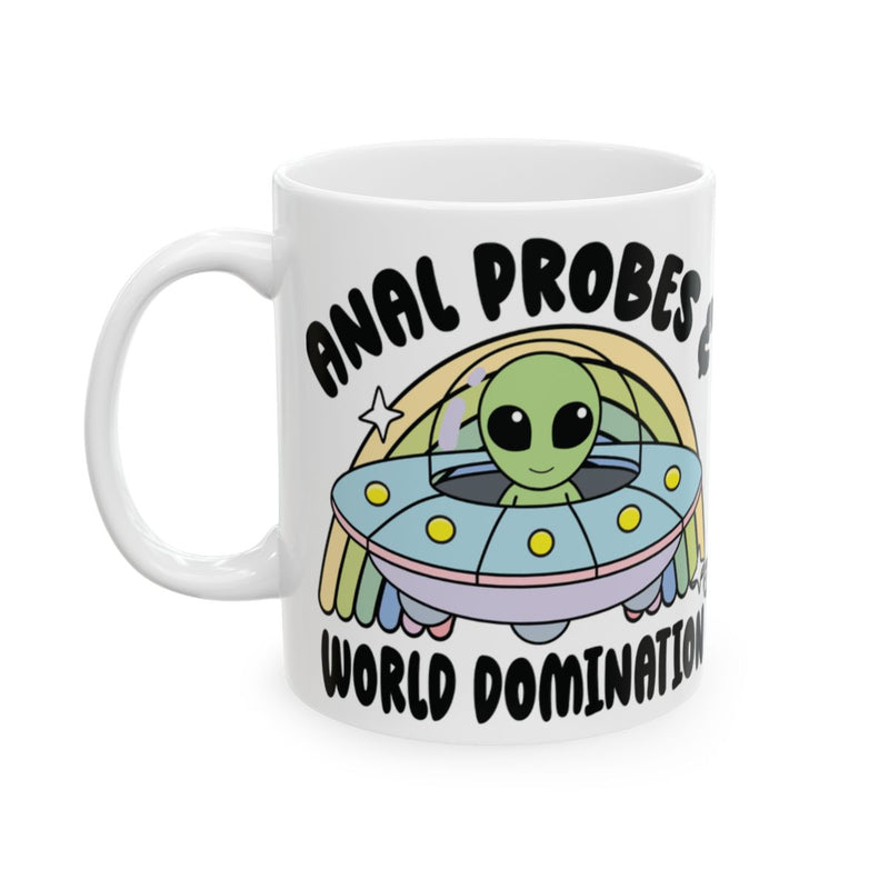 Load image into Gallery viewer, Alien with UFO Anal Probes and World Domination Mug

