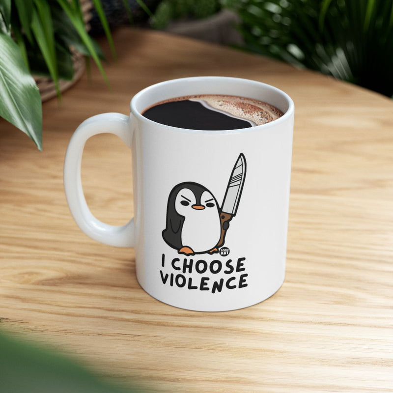 Load image into Gallery viewer, Funny Penguin Mug with I Choose Violence Design
