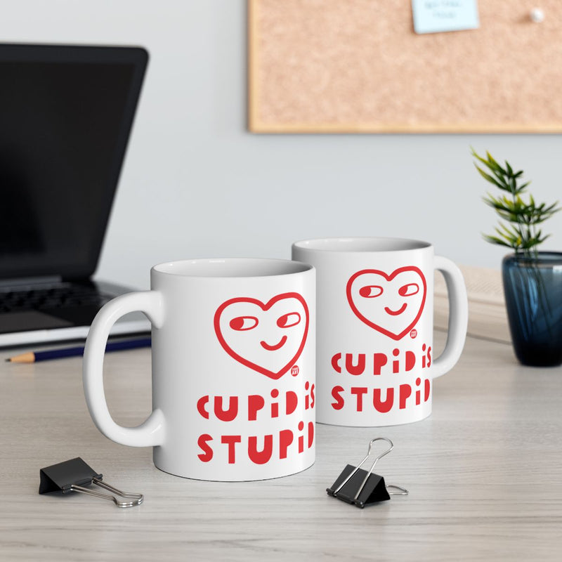 Load image into Gallery viewer, Cupid is Stupid Face Red Heart Design Mug
