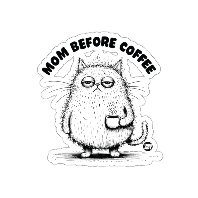 Load image into Gallery viewer, Mom Before Coffee Funny Cat Drinking Coffee Sticker
