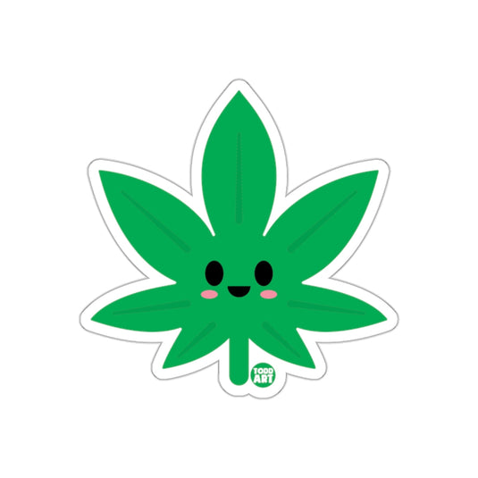 Happy Cartoon Leaf Sticker with Cute Face Design