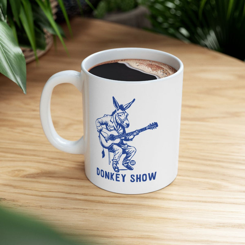 Load image into Gallery viewer, Donkey Show Mug Guitar Playing Donkey Themed Coffee Cup
