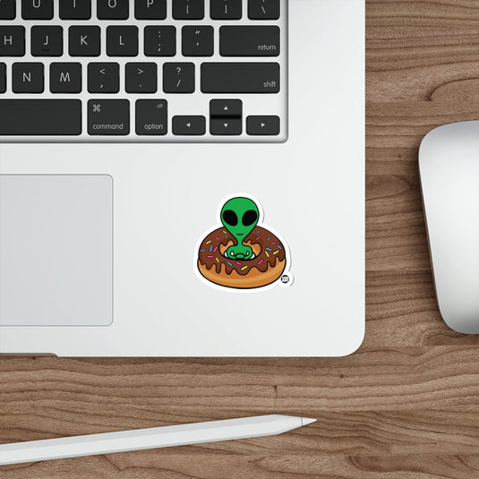 Alien with Chocolate Donut Sticker for Your Laptop Decor