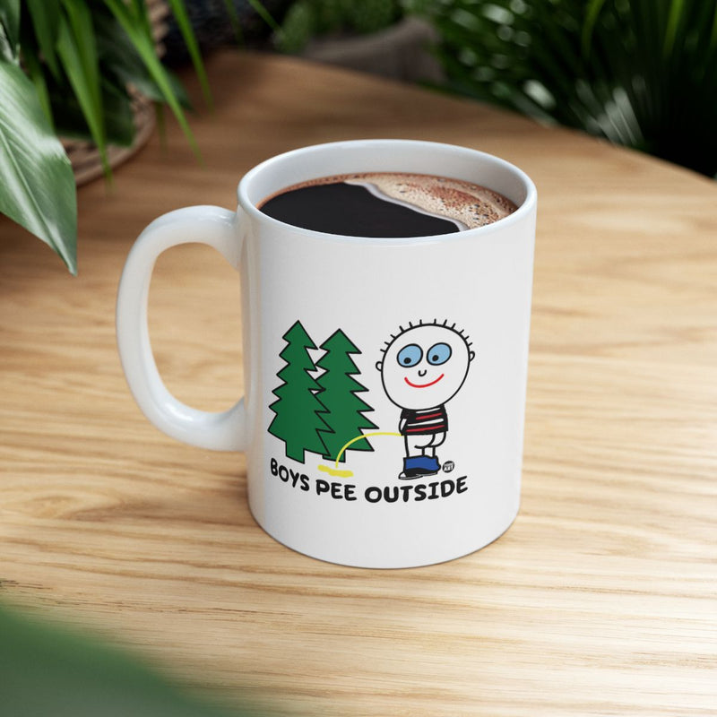Load image into Gallery viewer, Boys Pee Outside Fun Novelty Coffee Mug Product
