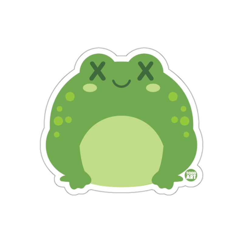 Load image into Gallery viewer, Smiling Green Frog with X Eyes Cartoon Sticker
