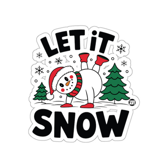 Let It Snow Merry Snowman Sticker with Christmas Trees