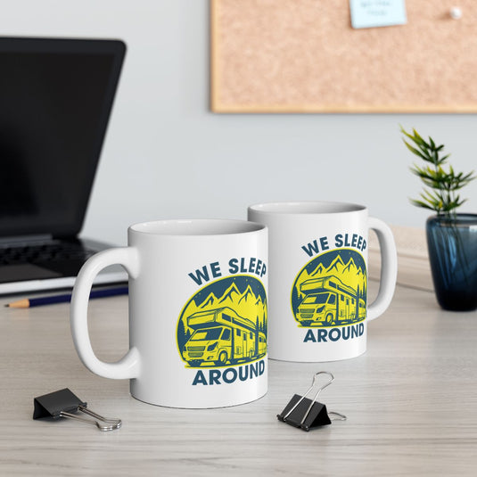 We Sleep Around Travel Mug with Camper Design