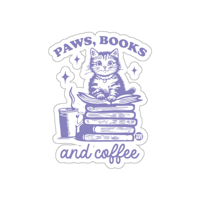 Load image into Gallery viewer, Paws Books and Coffee Sticker for Book and Cat Lovers
