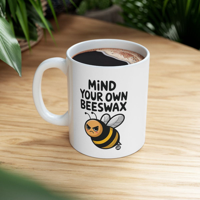 Load image into Gallery viewer, Mind Your Own Beeswax Mug with Cute Angry Bee Artwork

