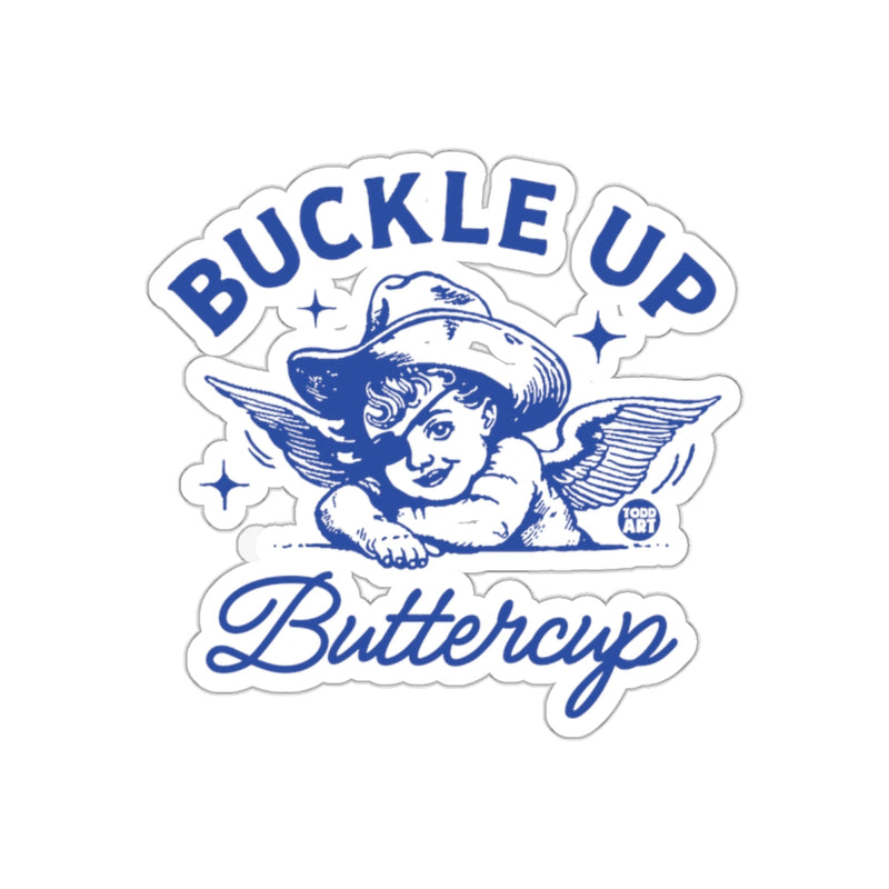 Load image into Gallery viewer, Buckle Up Buttercup Cute Angel Vintage Art Sticker
