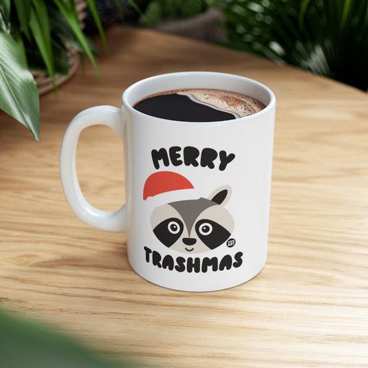 Merry Trashmas Santa Raccoon White Ceramic Mug