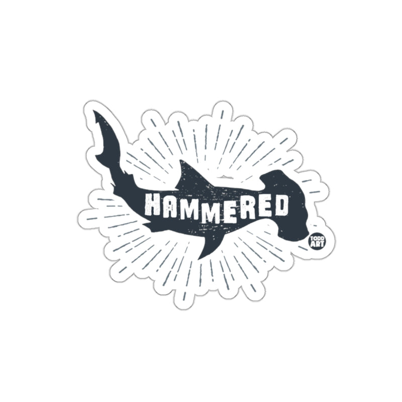 Load image into Gallery viewer, Hammerhead Shark Graphic with Hammered Wording sticker

